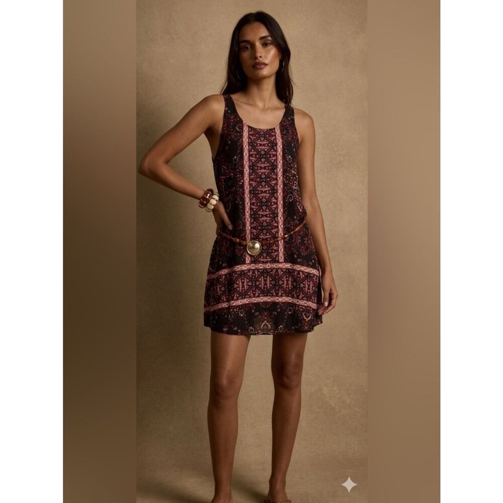 Altar’d State Boho Sleeveless Mini Dress Size M Fall Floral Rayon Festival Vibe